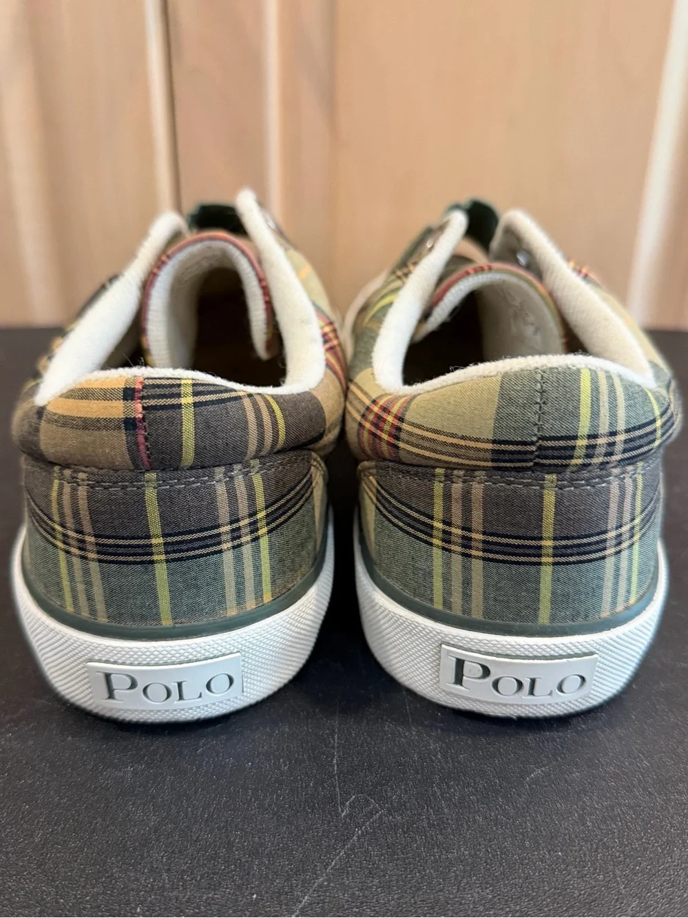 Polo Ralph Lauren Olive Plaid Deck Shoes Size 9.5